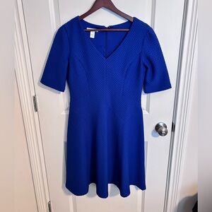 London Times | Textured Fit & Flare V-neck Dress